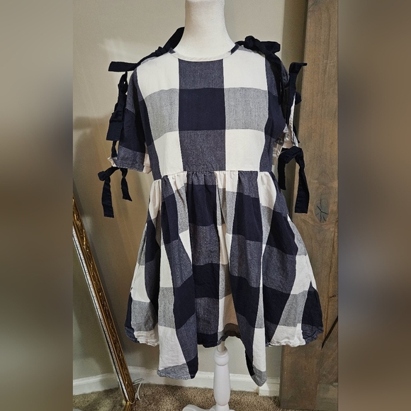 LAZY OAF Left Field Tie Dress In Blue/white Checkered Print. Size 6 - Picture 4 of 16